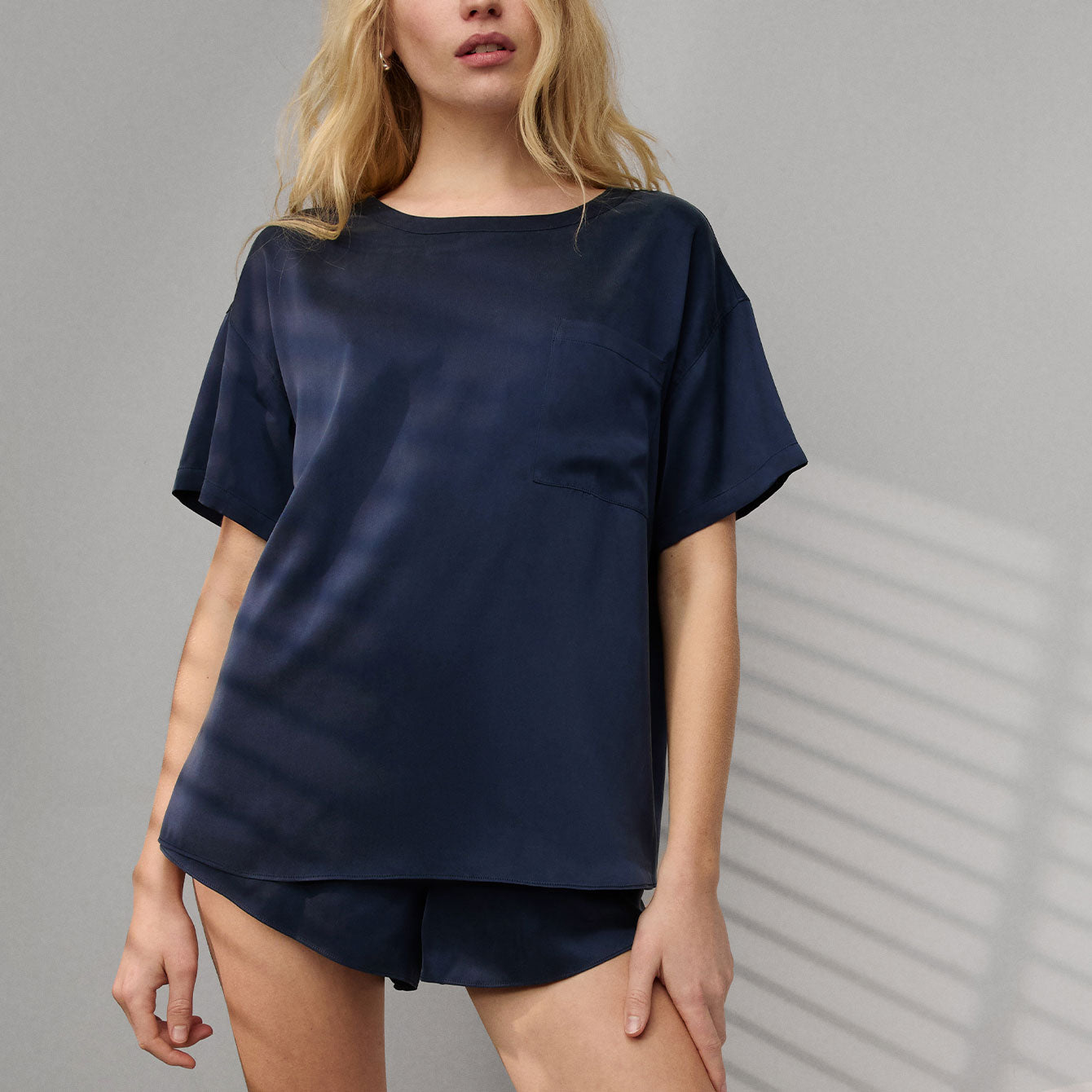 Lunya Pajamas Washable Silk Tee Short Set - #Deep Blue