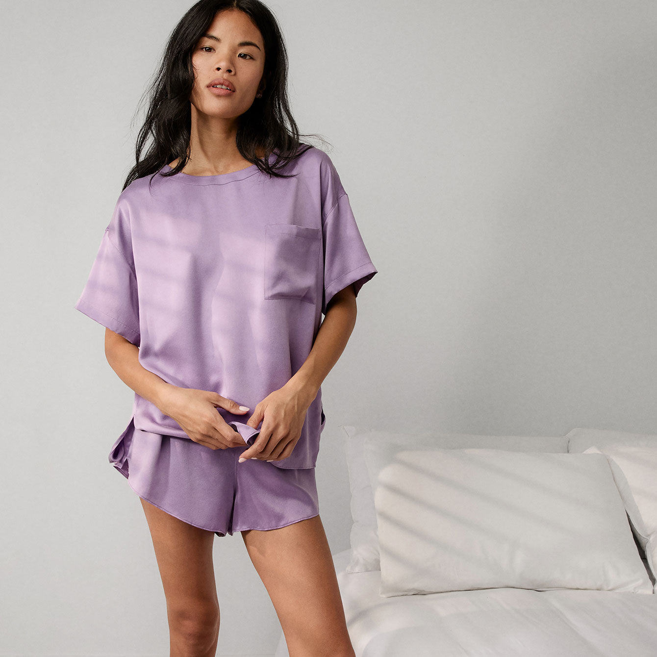Lunya Pajamas Washable Silk Tee Short Set - #Dormant Orchid
