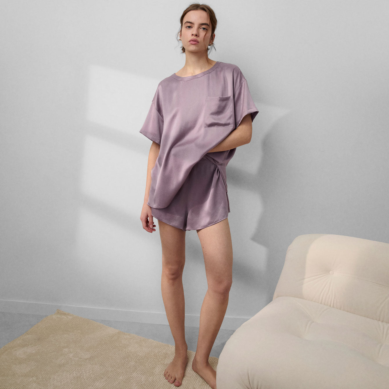 Lunya Pajamas Washable Silk Tee Short Set - #Frosted Crocus