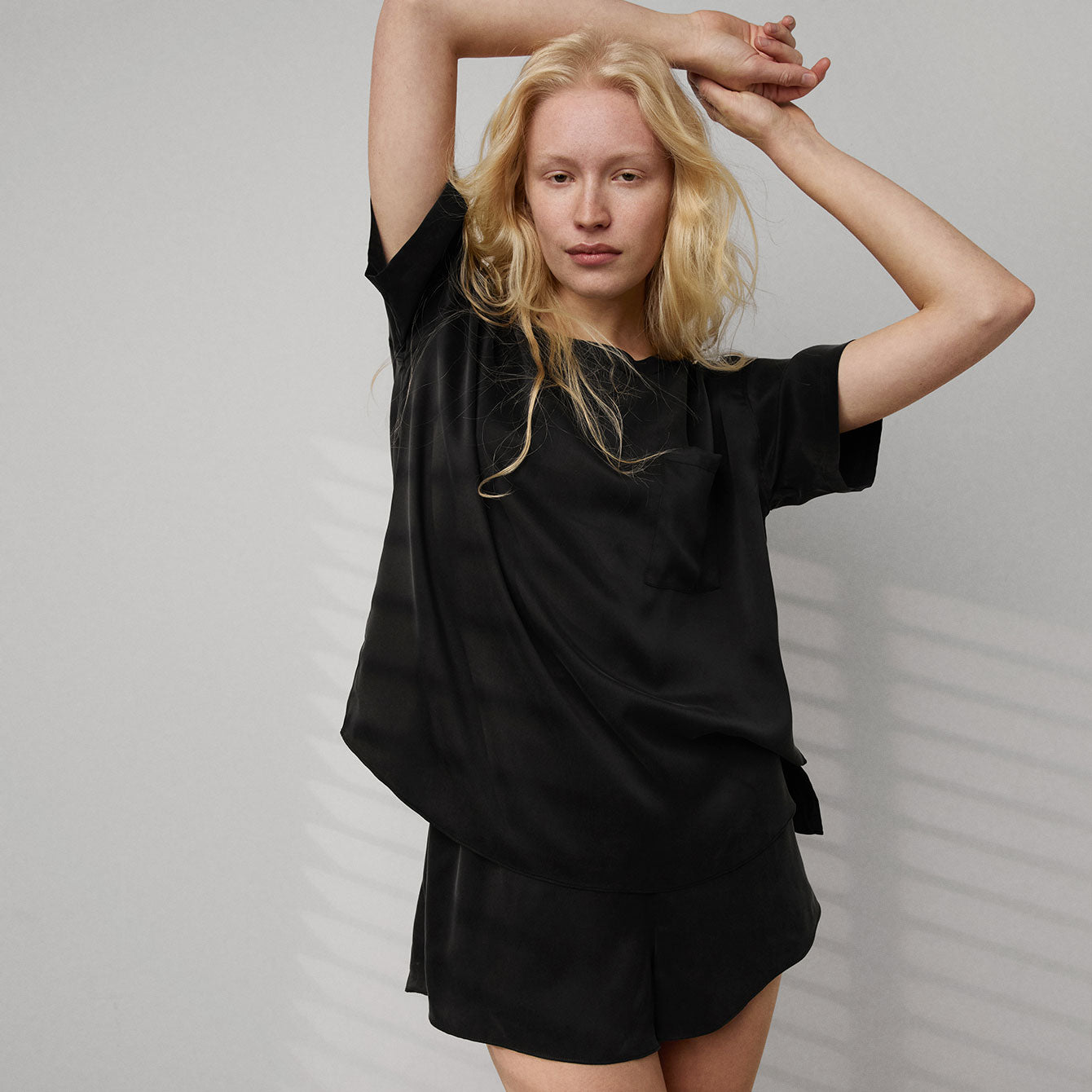 Lunya Pajamas Washable Silk Tee Short Set - #Immersed Black