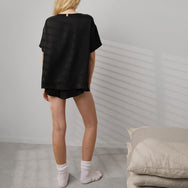 Lunya Pajamas Washable Silk Tee Short Set - #Immersed Black