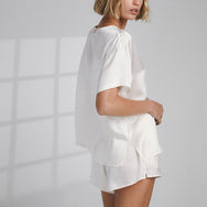 Washable Silk Tee Short Set - #Tranquil White