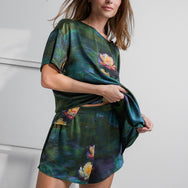 Washable Silk Tee Short Set - #Waterlily Large