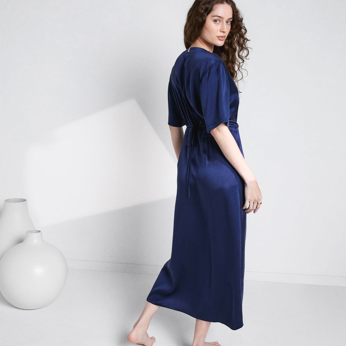 Washable Silk Wrap Dress - #Deep Blue