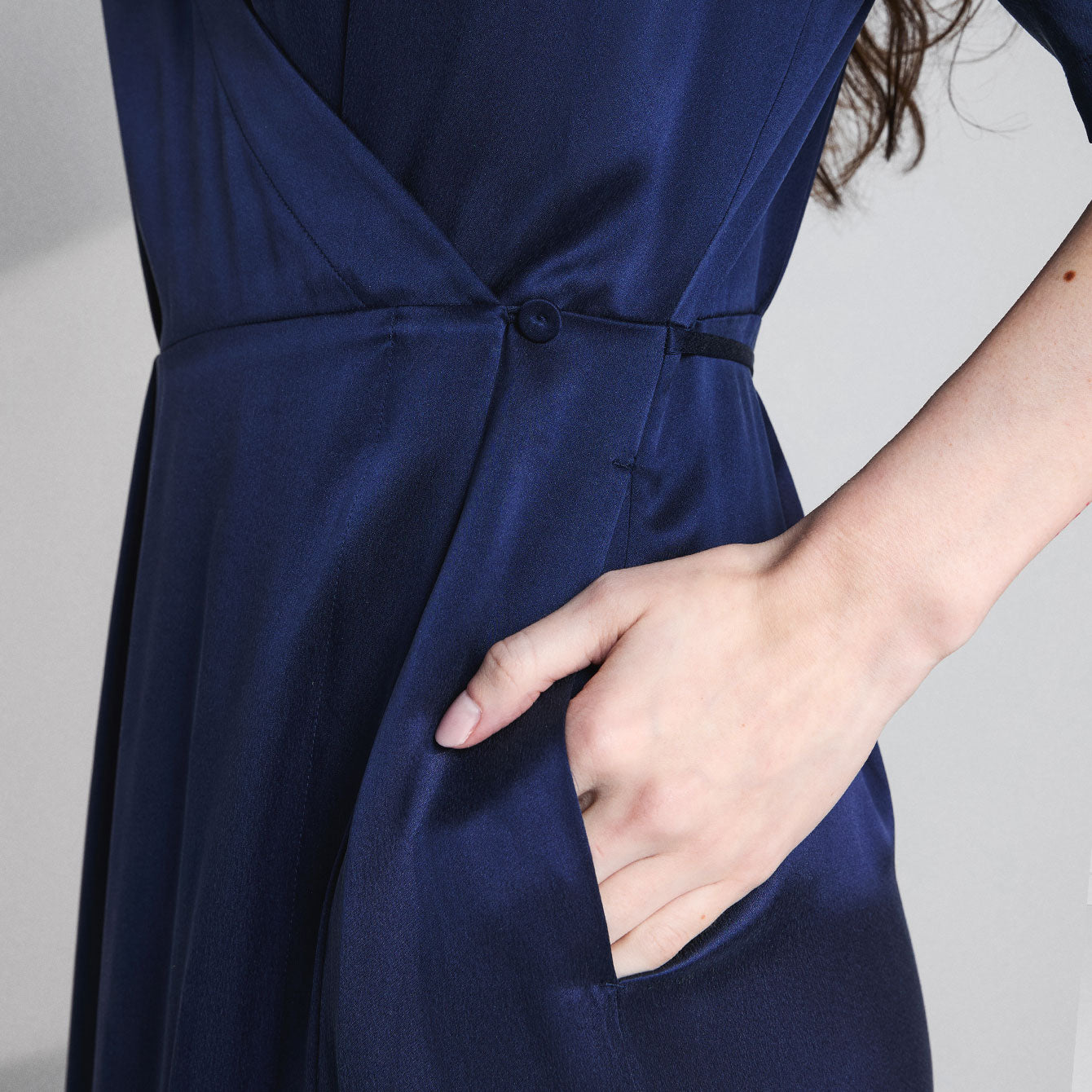 Washable Silk Wrap Dress - #Deep Blue