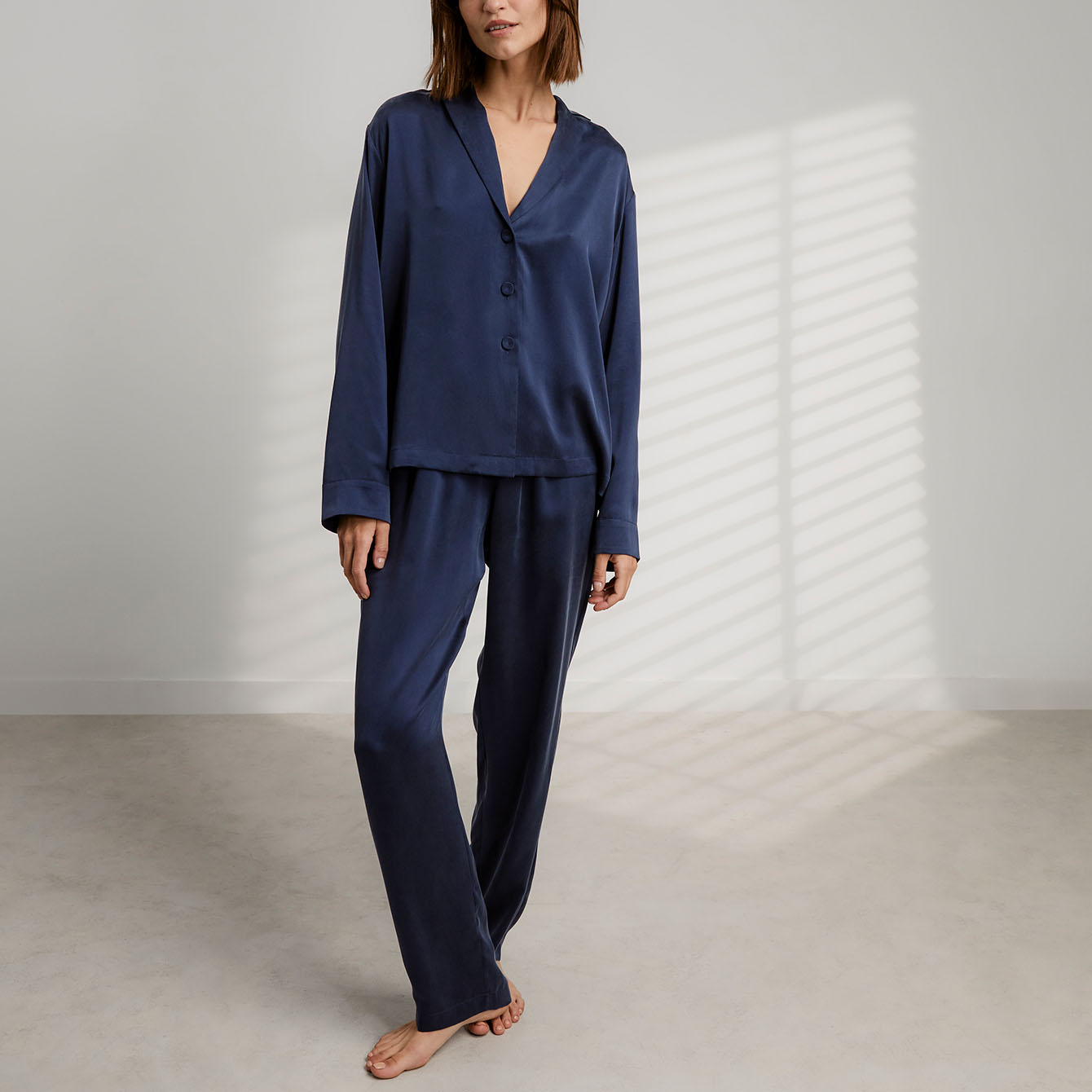 Lunya Loungewear Washable Silk Long Sleeve Pant Set - #Deep Blue