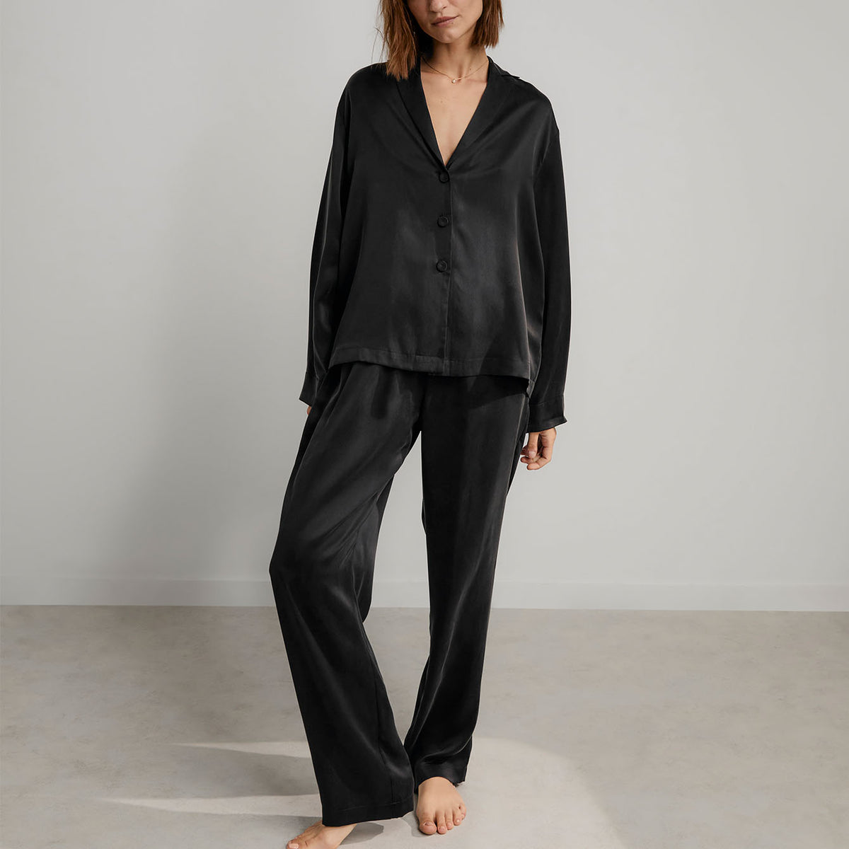 Lunya Pajamas - Washable Silk Long Sleeve Pant Set - #Immersed Black
