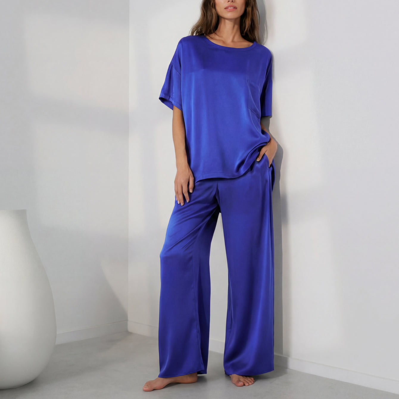 Lunya Pajamas Washable Silk Tee Pant Set - #Cobalt Dream