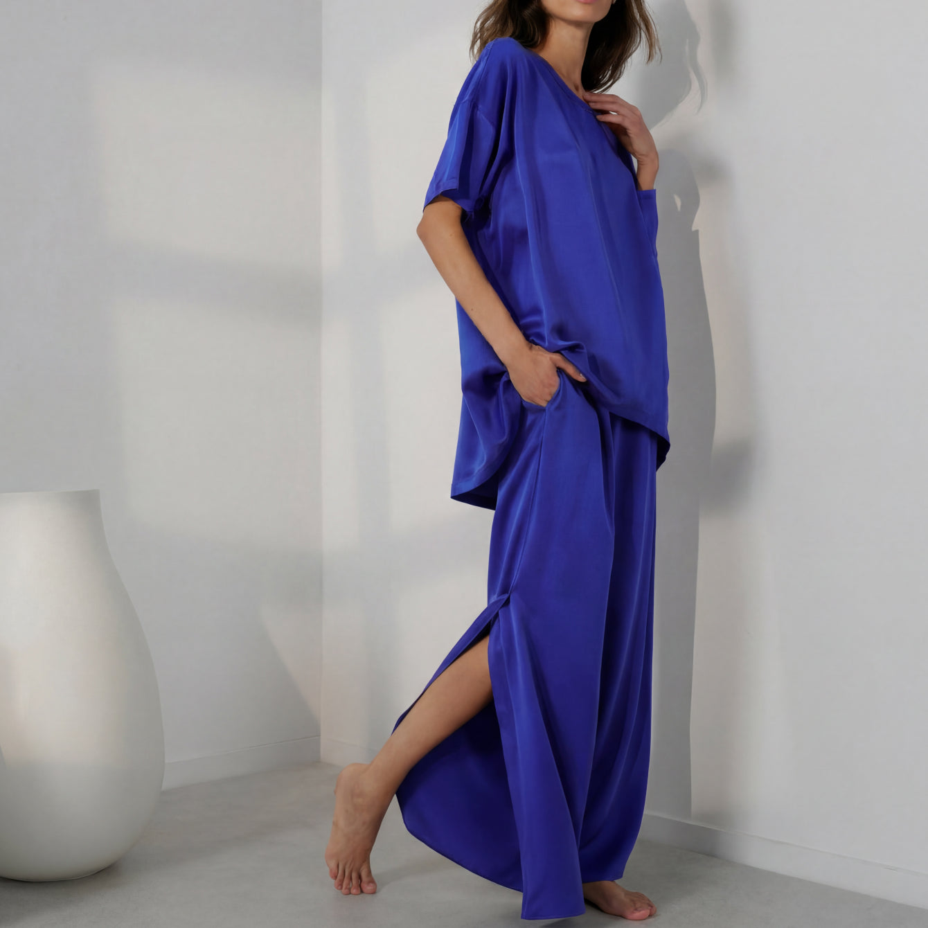 Lunya Pajamas Washable Silk Tee Pant Set - #Cobalt Dream