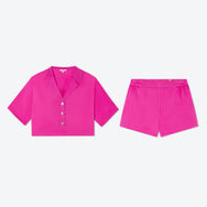 Washable Silk Button Up Short Set - #Caffeinated Pink