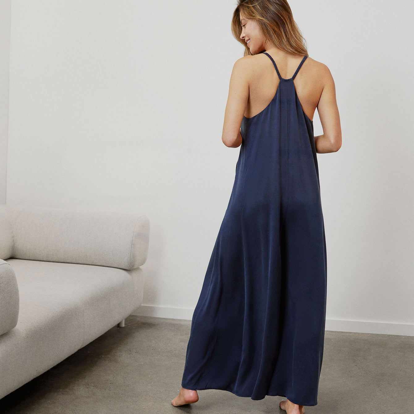 Lunya Sleepwear Washable Silk Elastic Strap Jumpsuit - #Deep Blue