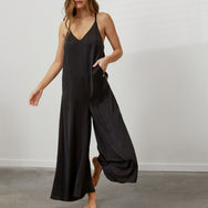 Lunya Sleepwear Washable Silk Elastic Strap Jumpsuit - #Immersed Black