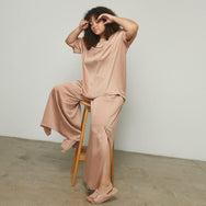 Lunya Sleepwear Washable Silk Tee Pant Set - #Otium Tan#Size:1X,2X@back