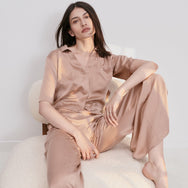 Lunya Sleepwear Washable Silk High Rise Pant Set - #Otium Tan