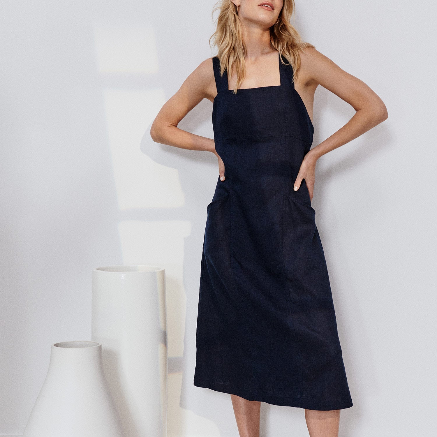 Woven Linen Dress - Deep Blue / XS