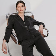 Lunya Sleepwear Washable Silk Long Sleeve Pant Set - #Immersed Black