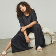 Lunya Sleepwear Washable Silk Tee Pant Set - #Immersed Black#Size:1X,2X@back