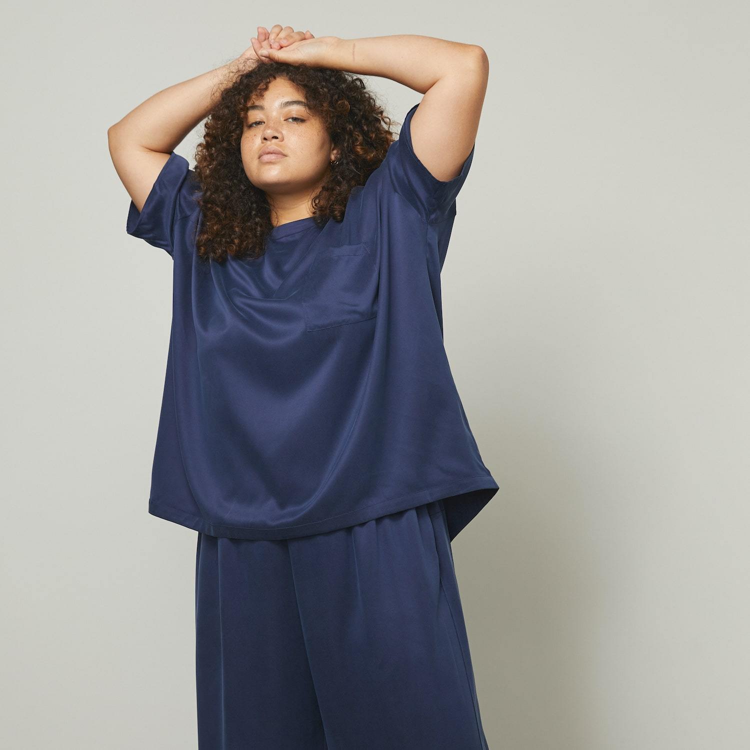 Lunya Sleepwear Washable Silk Tee Pant Set - #Deep Blue#Size:1X,2X@back