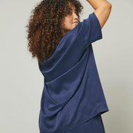 Lunya Sleepwear Washable Silk Tee Pant Set - #Deep Blue#Size:1X,2X@back