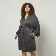 Lunya Sleepwear Washable Silk Robe - #Meditative Grey#Size:1X,2X@back