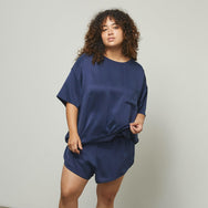 Lunya Sleepwear Washable Silk Tee Set - #Deep Blue#Size:1X,2X@back