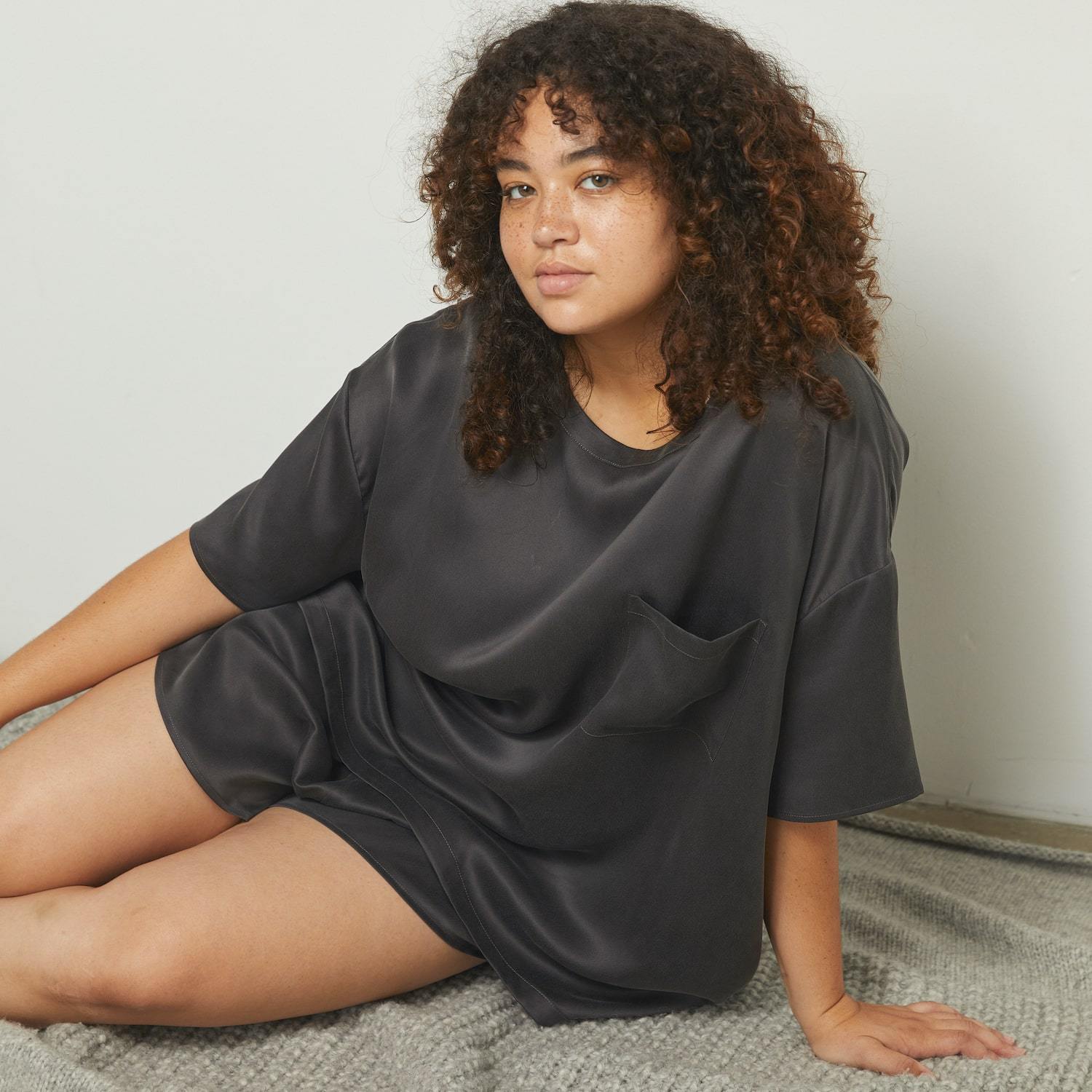 Lunya Sleepwear Washable Silk Tee Set - #Meditative Grey#Size:1X,2X@back
