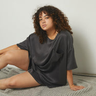 Lunya Sleepwear Washable Silk Tee Set - #Meditative Grey#Size:1X,2X@back