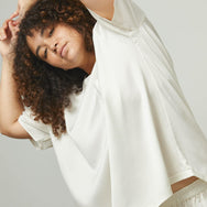Lunya Sleepwear Washable Silk Tee Set - #Tranquil White#Size:1X,2X@back