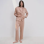 Lunya Sleepwear Washable Silk Long Sleeve Pant Set - #Otium Tan