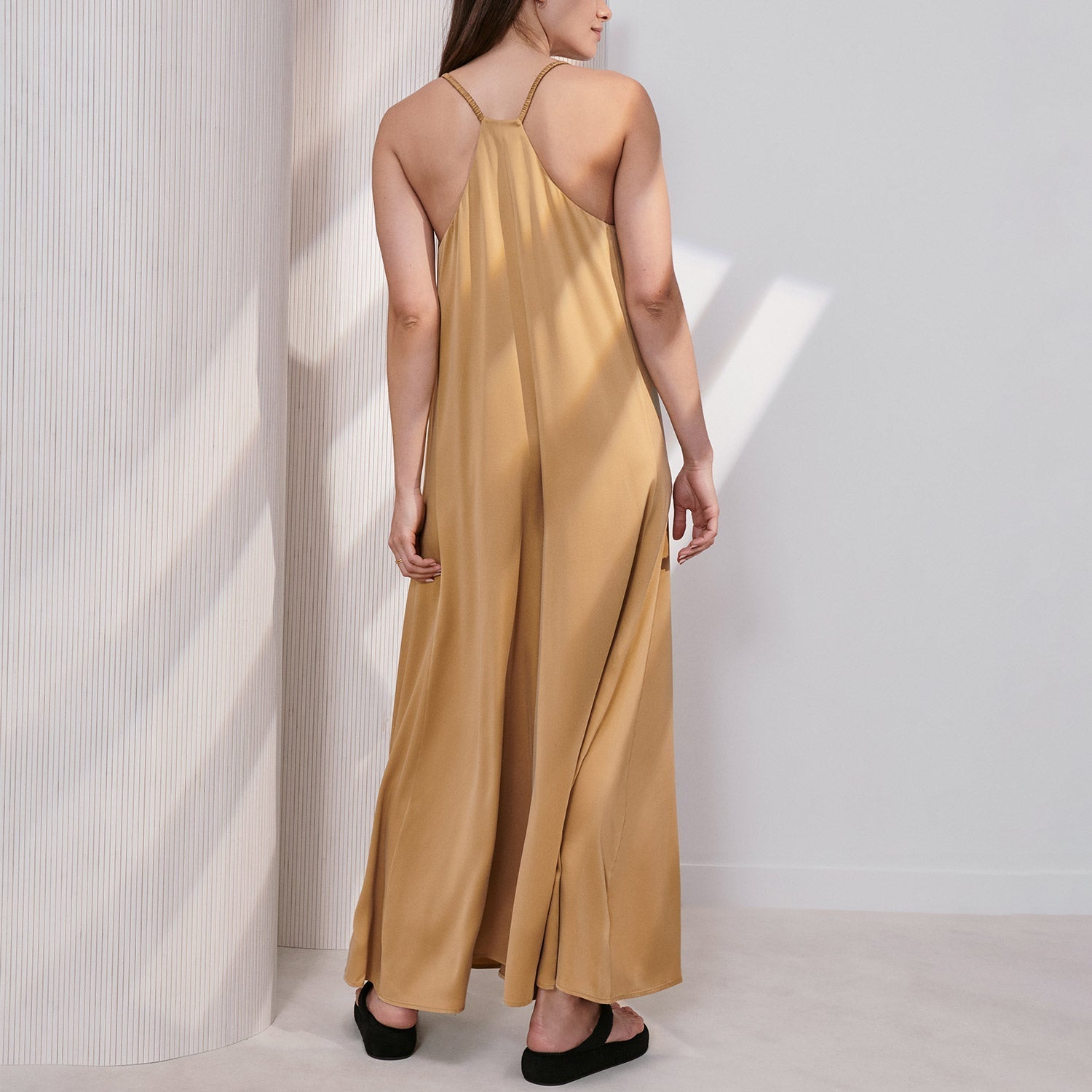 Lunya Sleepwear Washable Silk Elastic Strap Jumpsuit - #Euphoric Gold