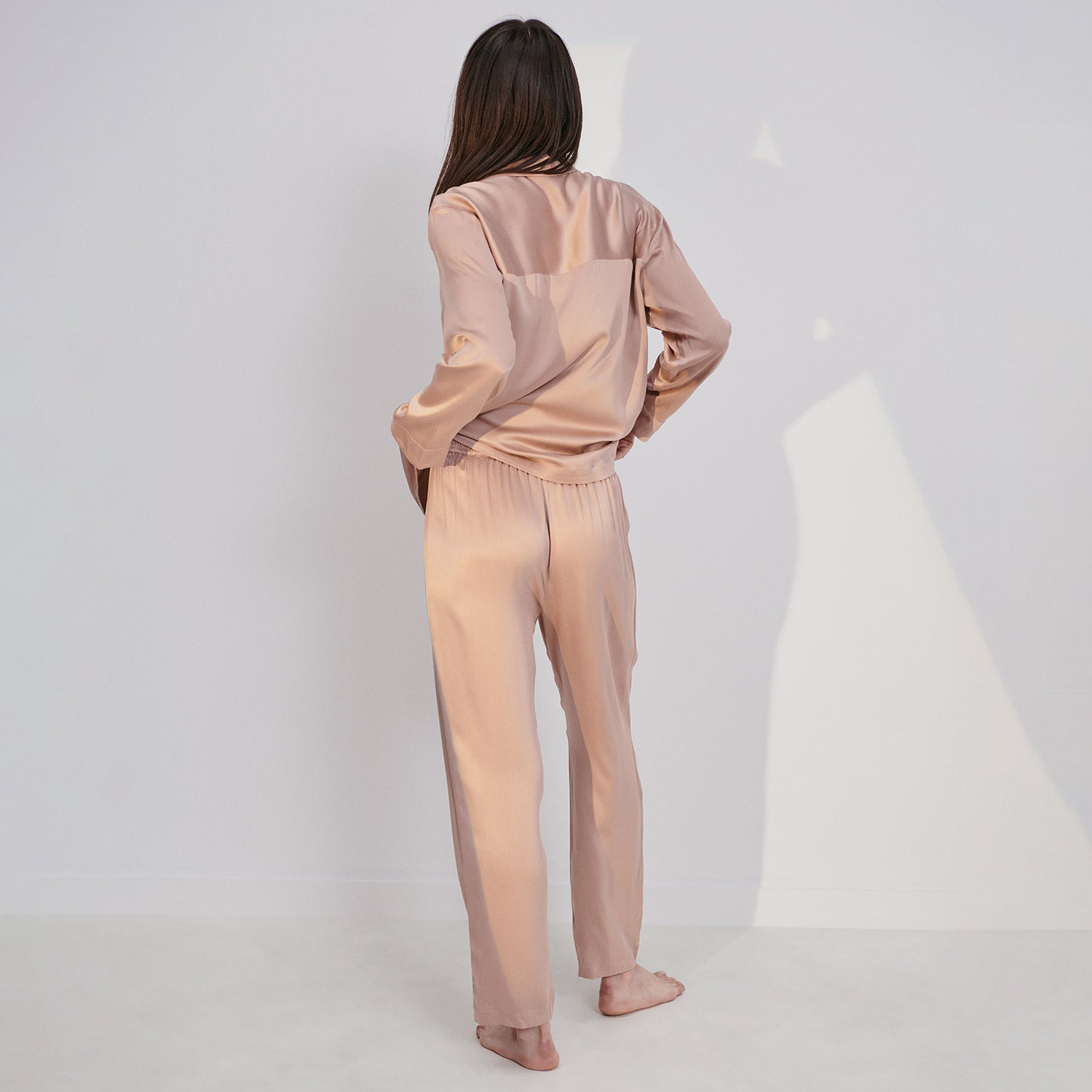 Lunya Sleepwear Washable Silk Long Sleeve Pant Set - #Otium Tan