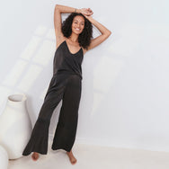 Lunya Sleepwear Washable Silk Cami Pant Set - #Immersed Black/Otium Tan