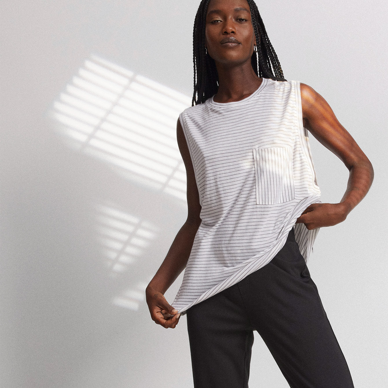 Lunya Cooldown Pima™ Muscle Tank - #Tranquil White/Immersed Black
