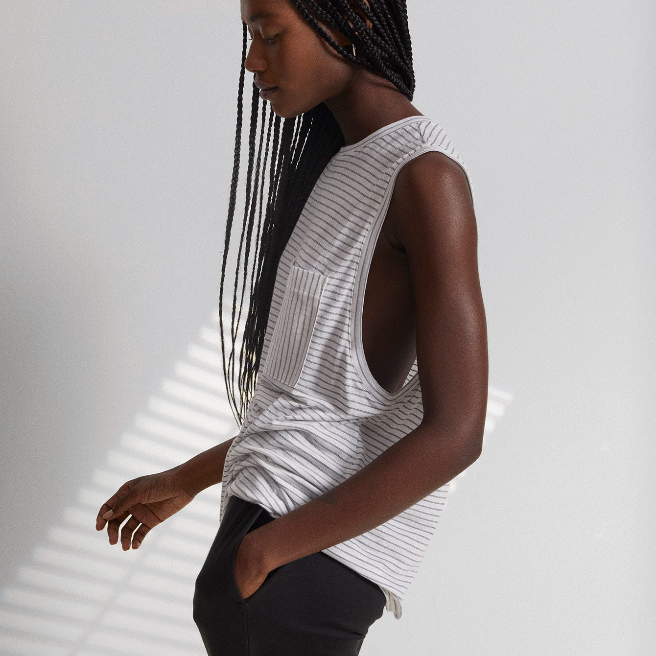 Lunya Cooldown Pima™ Muscle Tank - #Tranquil White/Immersed Black