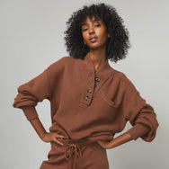 Lunya Sleepwear Cozy Cotton Silk Pocket Henley - #Humble Brown