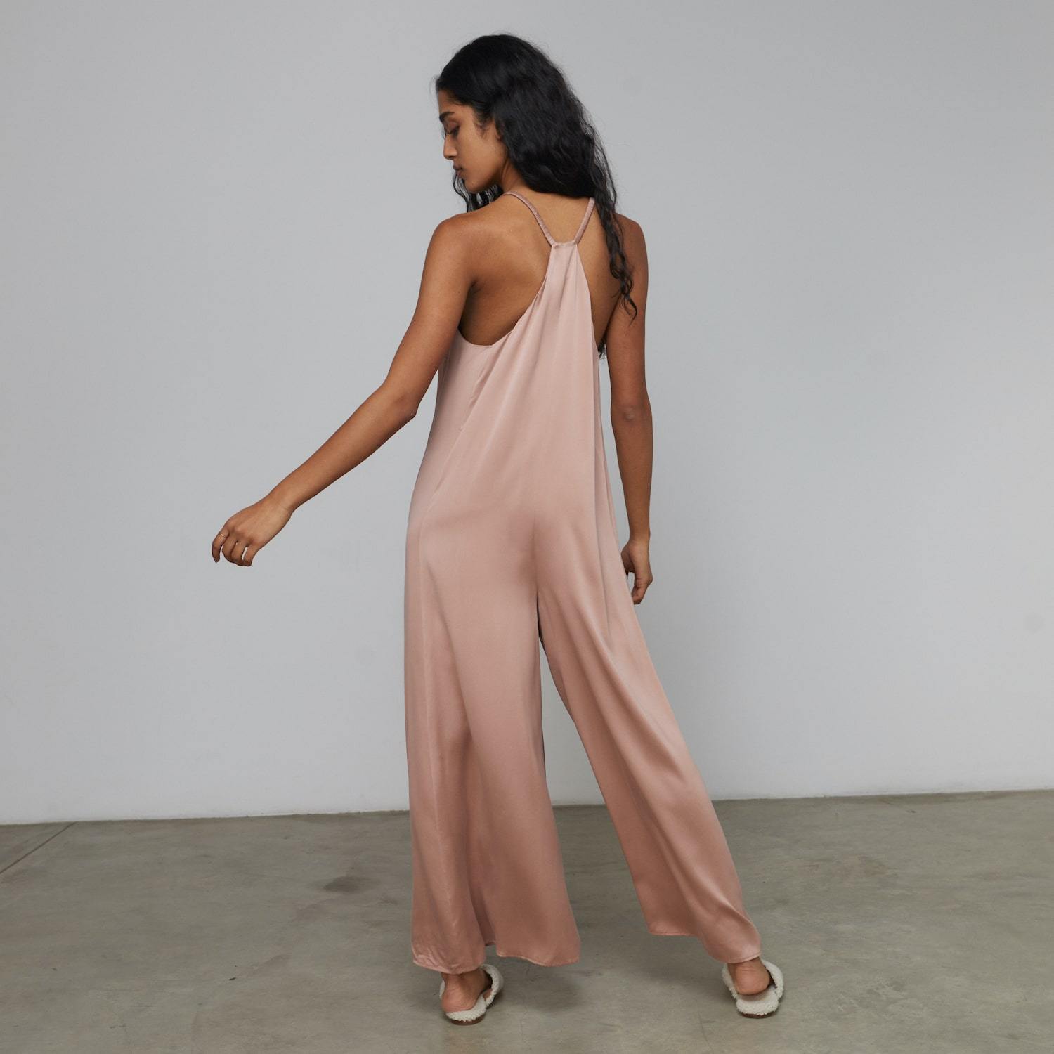 Lunya Sleepwear Washable Silk Elastic Strap Jumpsuit - #Otium Tan