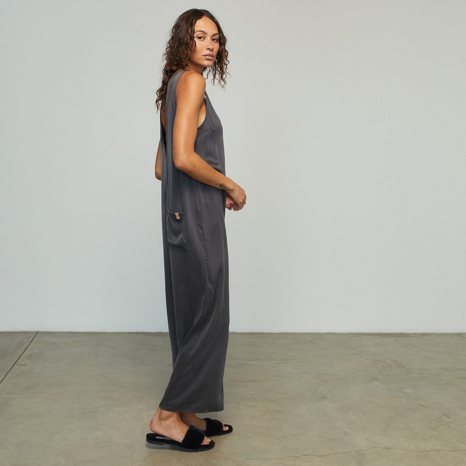 Lunya Sleepwear Washable Silk Double V Jumpsuit - #Meditative Grey