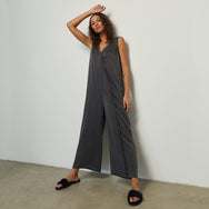Lunya Sleepwear Washable Silk Double V Jumpsuit - #Meditative Grey