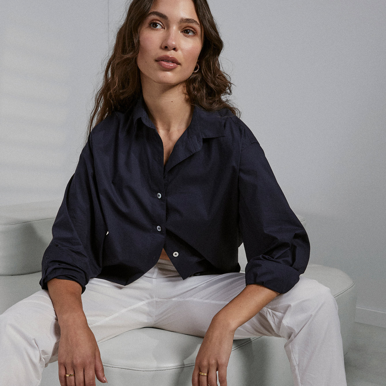 Lunya Airy Cotton Long Sleeve Shirt - #Deep Blue