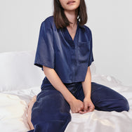  Lunya Washable Silk Tee Pant Set Deep Blue : Clothing