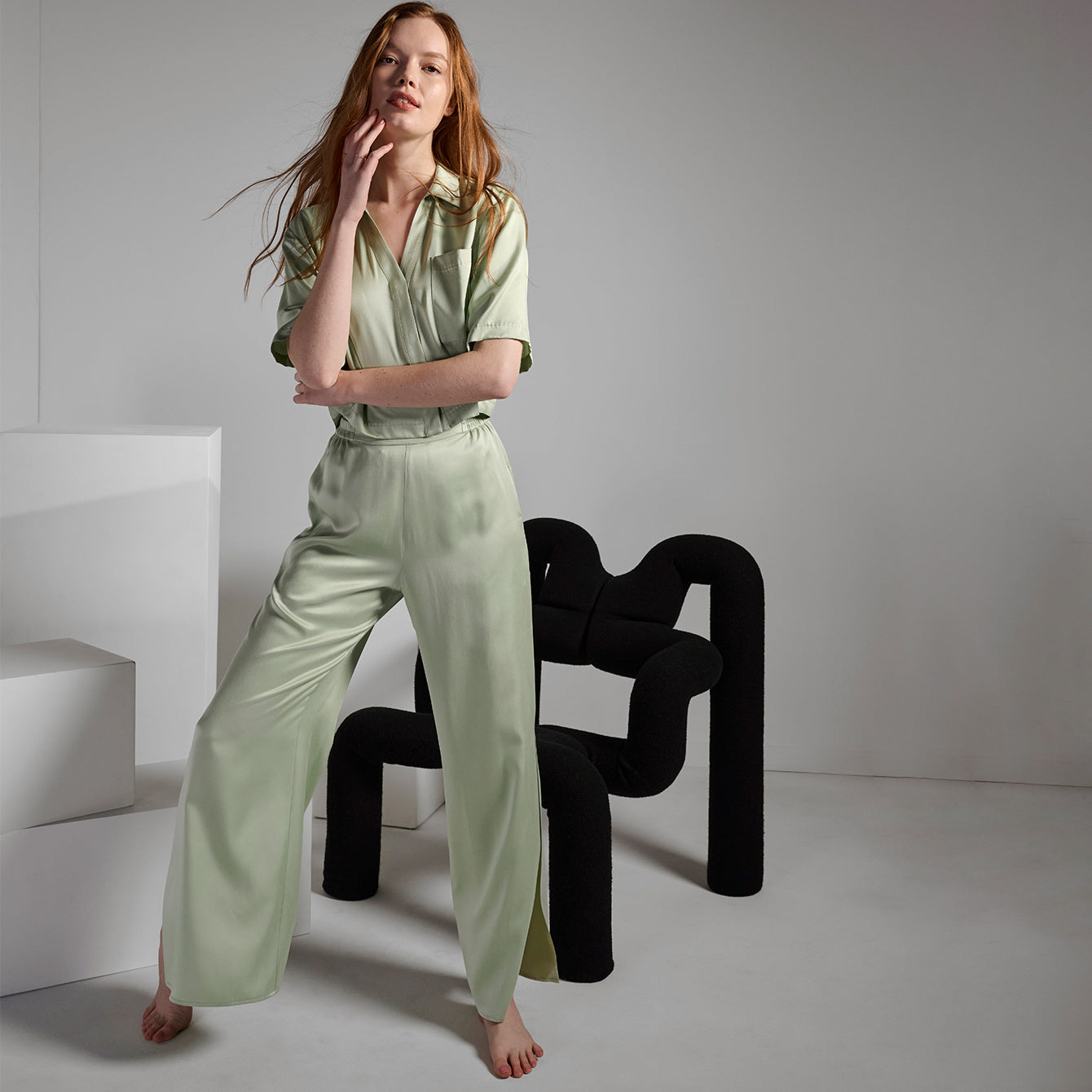 Lunya Washable Silk High Rise Pant Set - #Ethereal Green