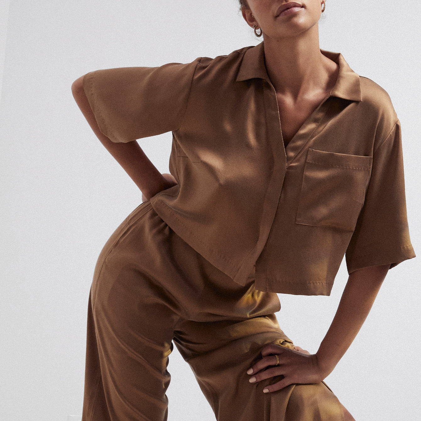 Lunya Washable Silk High Rise Pant Set - #Lush Caramel