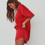 Washable Silk Tee Set - #Bold Red