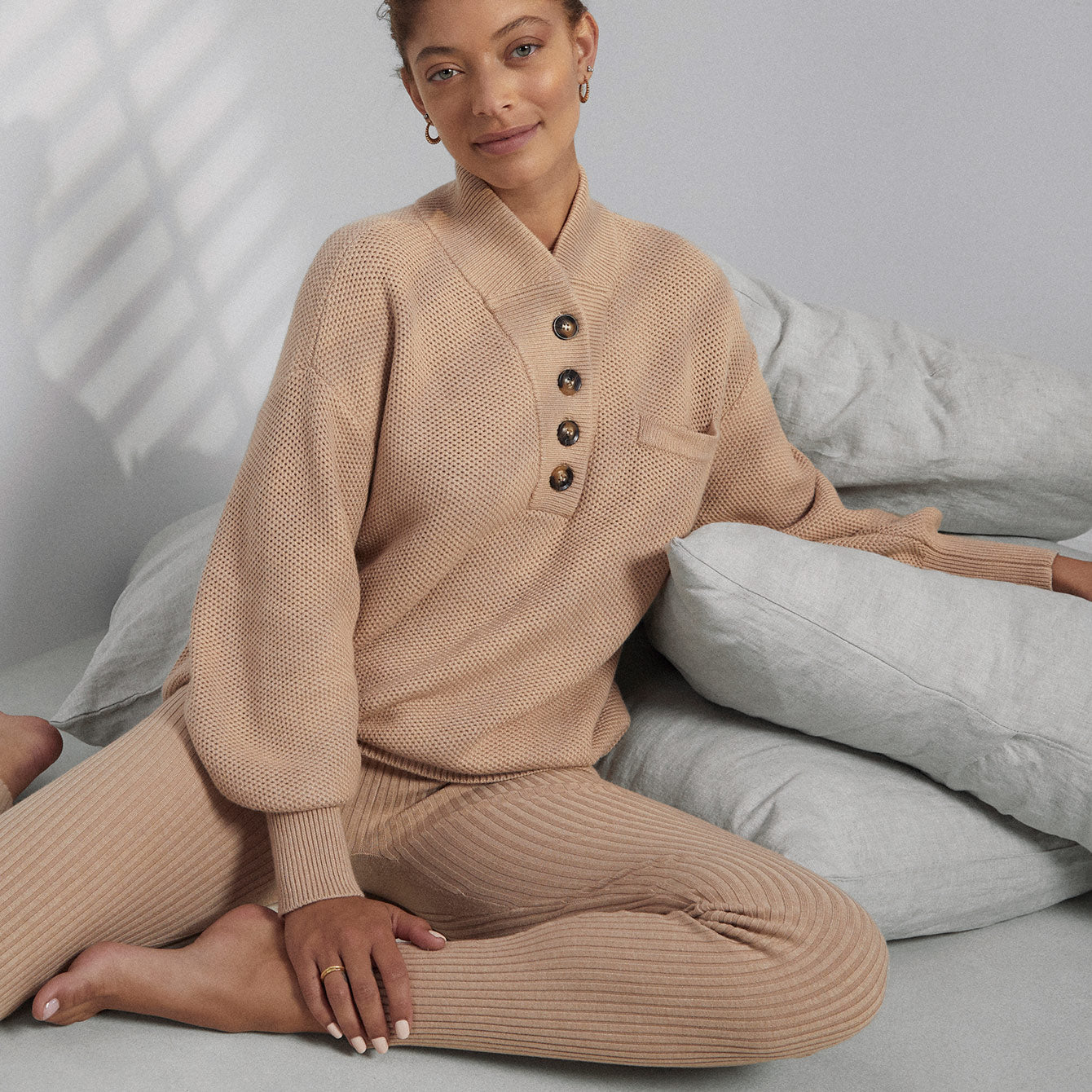 NEW Lunya Cozy Cotton Silk Half Zip Pullover Sweater M