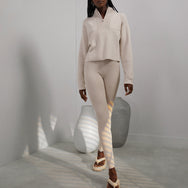 Lunya Cozy Cotton Silk Ribbed Legging - #Calm Tan