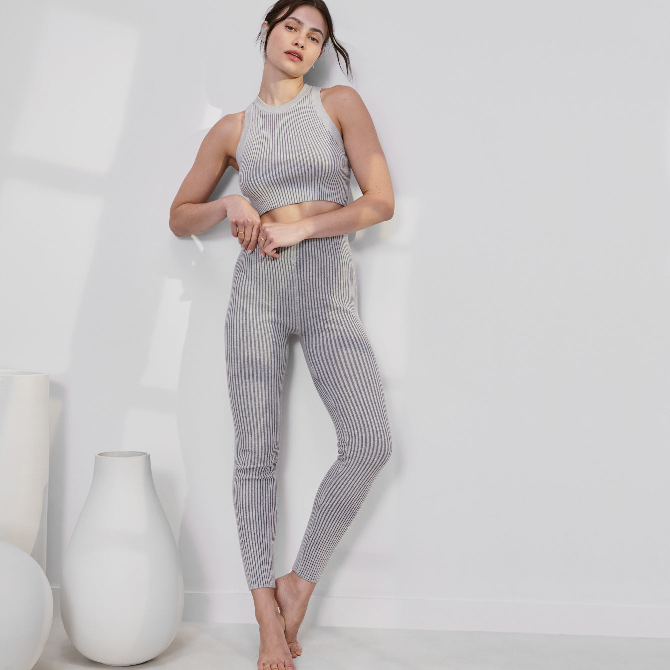Cozy Cotton Silk Ribbed Legging - Mellow Grey Heather / XS