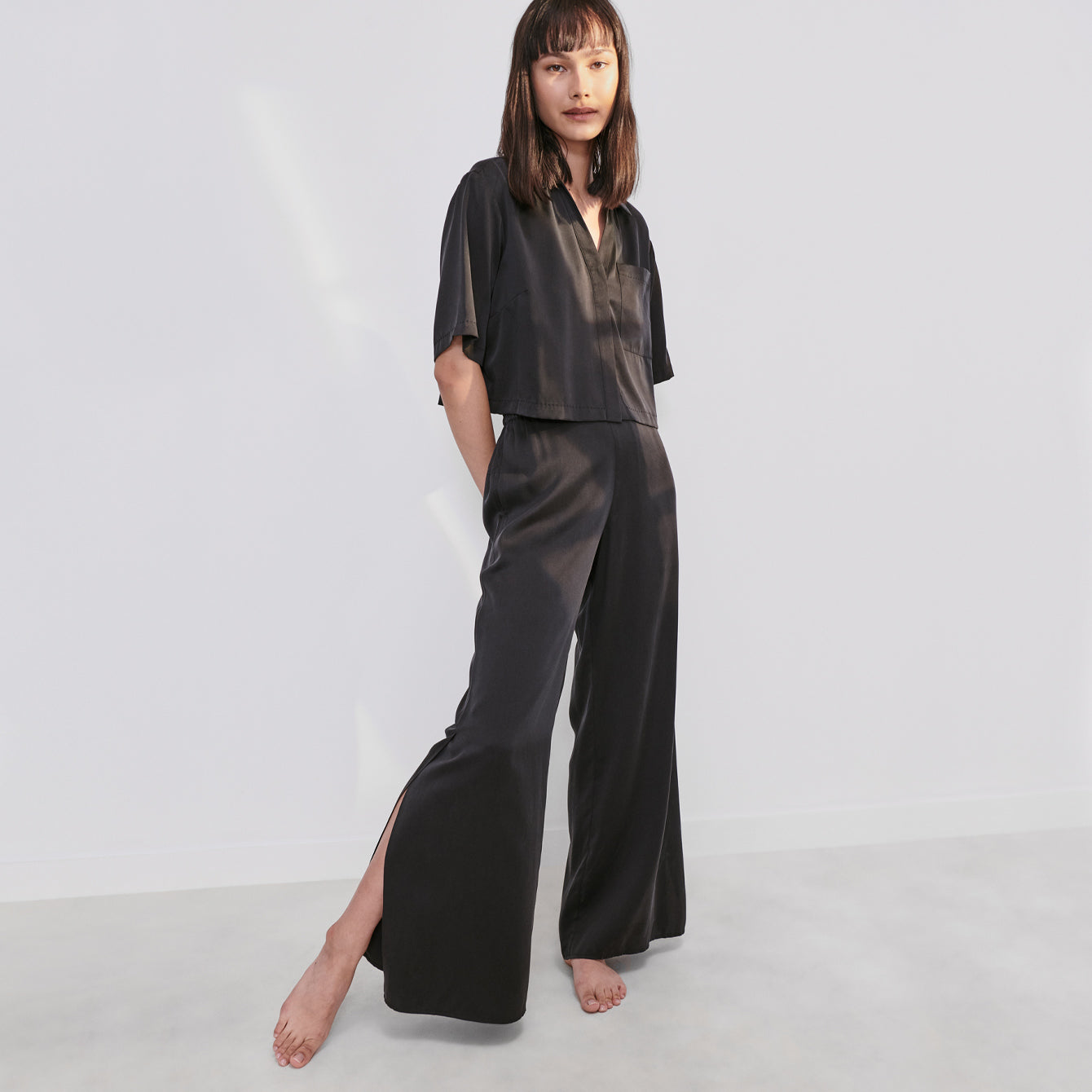 Lunya Washable Silk High Rise Pant Set - #Immersed Black