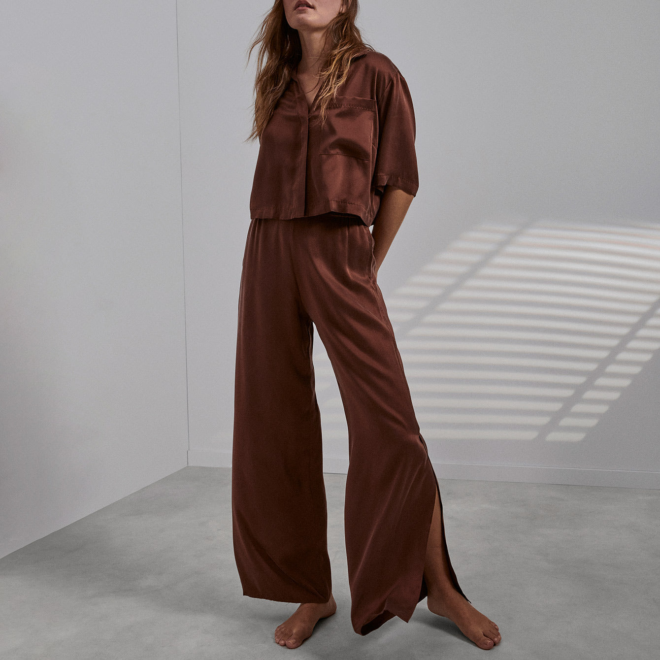 Lunya Washable Silk High Rise Pant Set - #Ground Cinnamon