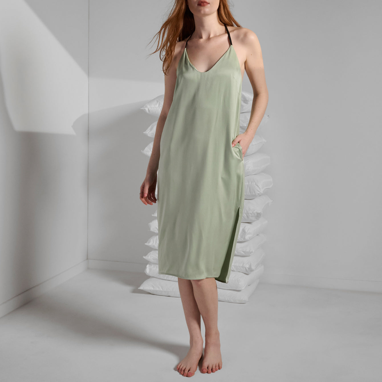 Lunya - Washable Silk High Rise Pant Set - Ethereal Green