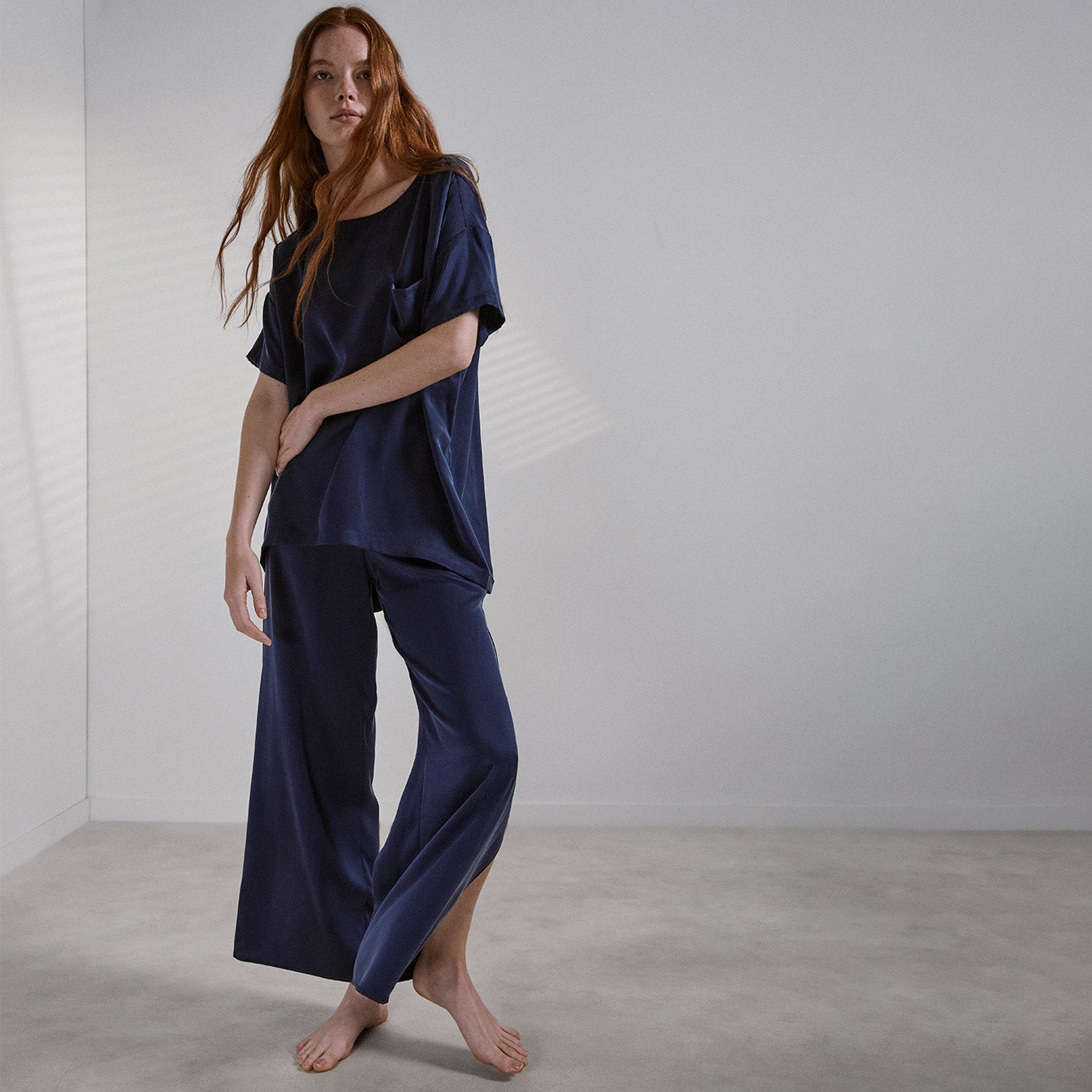 Lunya Women's Washable Silk High Rise Pant Set, Deep Blue, XS at   Women's Clothing store